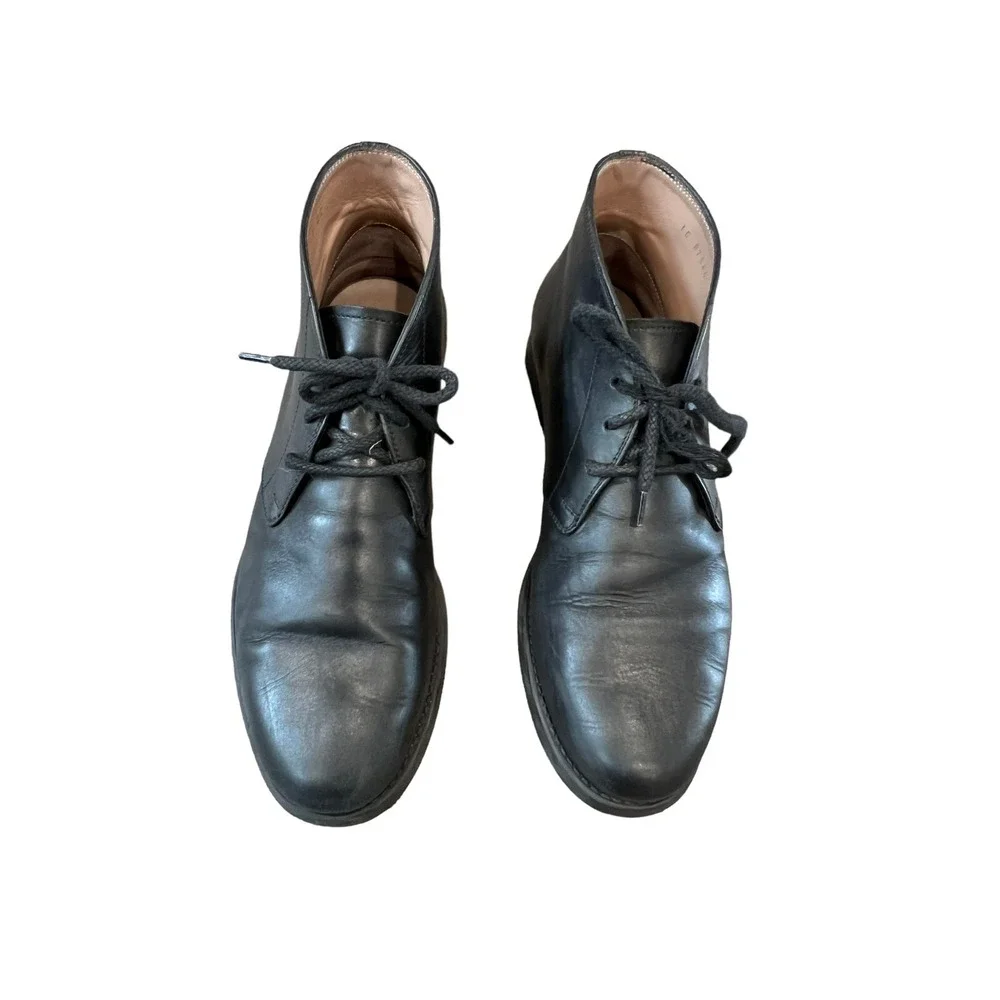 SALVATORE FERRAGAMO SACHIE BLACK LEATHER GANCINI CHUKKA BOOTS ANKLE LACE UP 7 EE